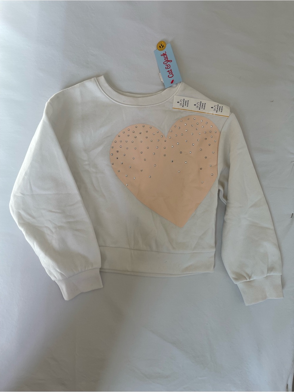 Cat & Jack White Sweatshirt with Blush Pink Heart and Studs